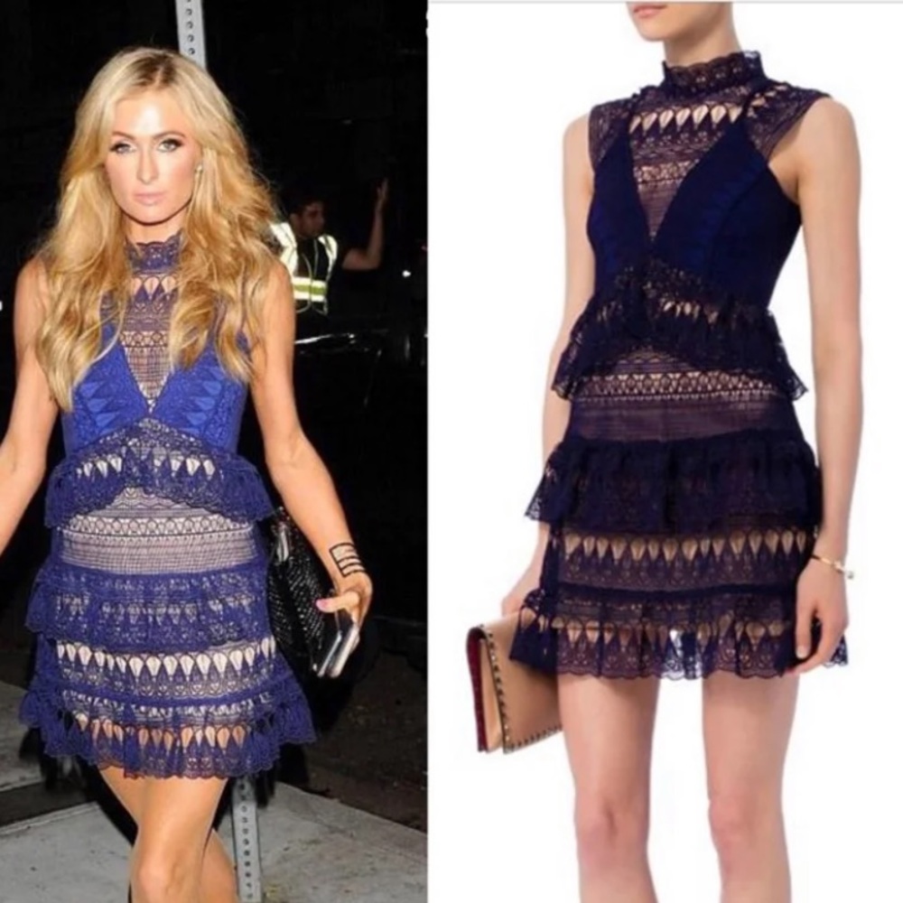 Self-Portrait Teardrop Guipure Lace Dress Blue 2